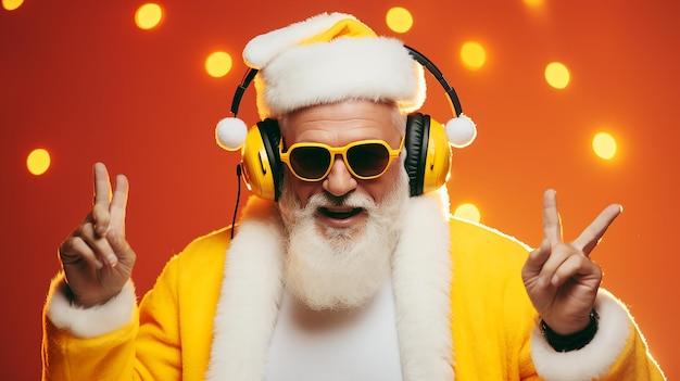 Photo portrait of man wearing santa claus costume and sunglass