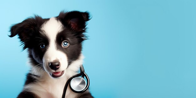 Фото Фотопортрет щенка бордер-колли со стетоскопом