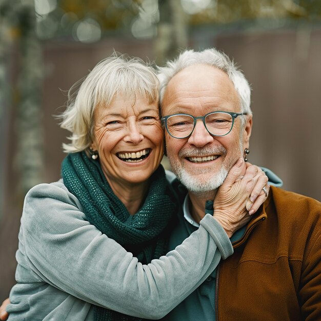 Photo photo portrait of an older elderly couple hugging and smiling