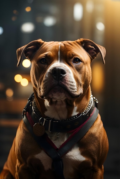 photo portrait of a pitbull dog on garden