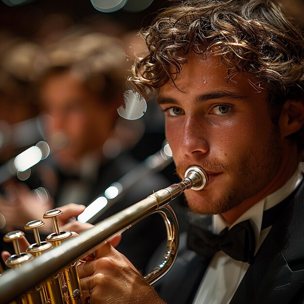 Photo photo portrait of playing the trombone in orchestra