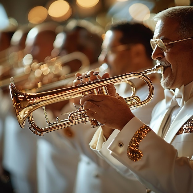 Photo photo portrait of playing the trombone in orchestra