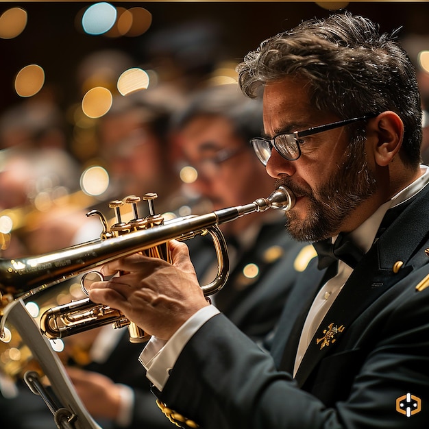 Photo photo portrait of playing the trombone in orchestra