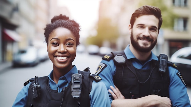 Foto ritratto di un poliziotto e di una poliziotta