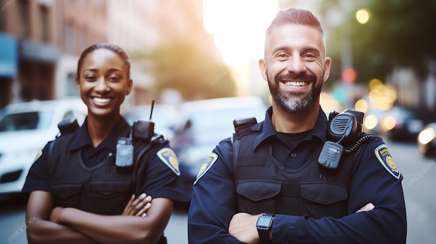 Photo portrait of police man and police woman