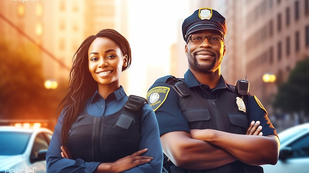 Photo portrait of police man and police woman