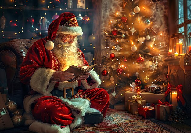 Photo photo portrait of santa claus with christmas background and presents gift boxes