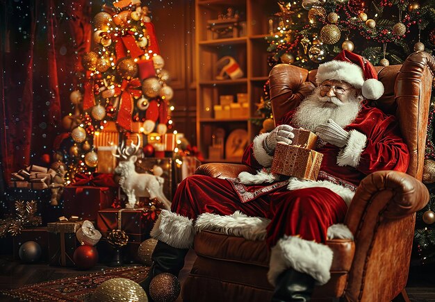 Photo photo portrait of santa claus with christmas background and presents gift boxes