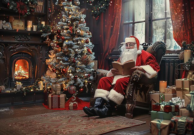 Photo photo portrait of santa claus with christmas background and presents gift boxes