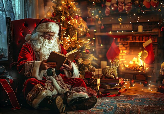 Photo photo portrait of santa claus with christmas background and presents gift boxes