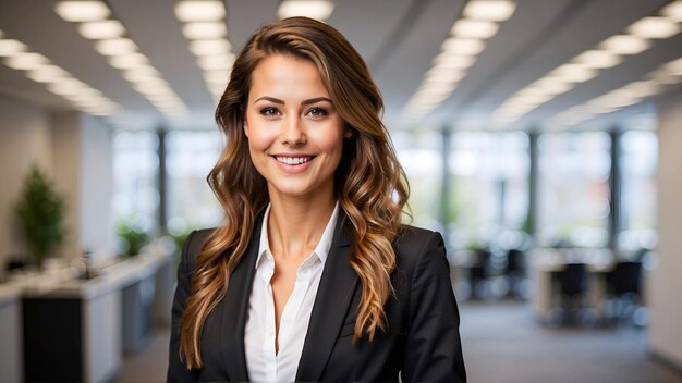 photo portrait of smilig young business woman in office