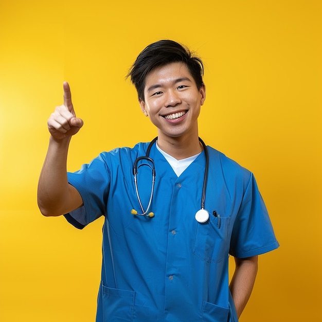 Photo photo portrait of smiling professional young asian male doctor or nurse