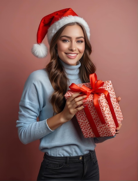 photo portrait of a smiling woman holding gift box
