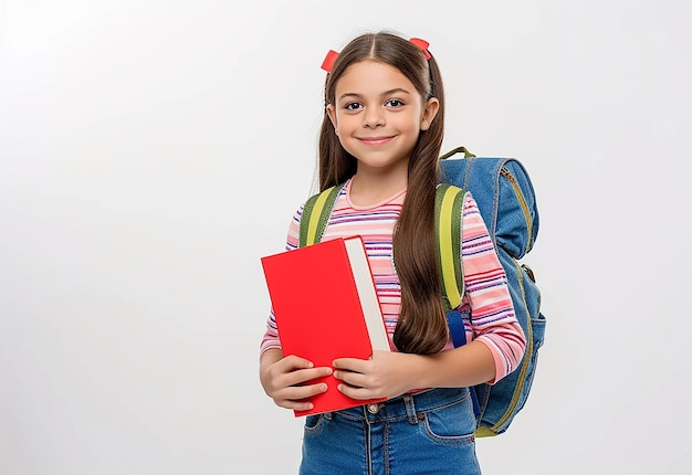 Photo portrait of smiling young female college school pretty student girl