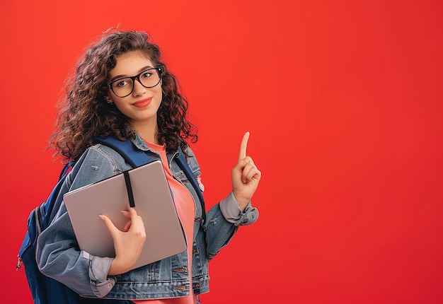 Photo portrait of smiling young female college school pretty student girl