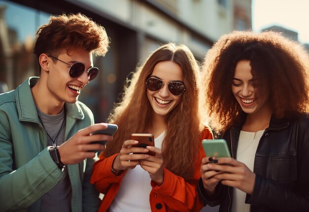 Photo portrait of teenagers together and having fun at summer time