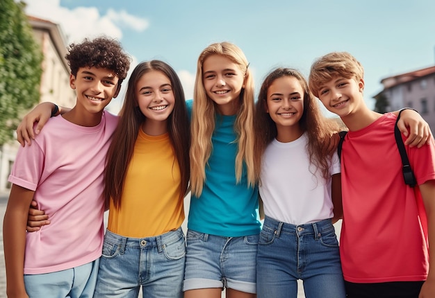 Photo photo portrait of teenagers together and having fun at summer time