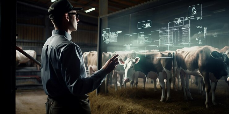 फोटो photo portrait of veterinarian checking herds health in barn