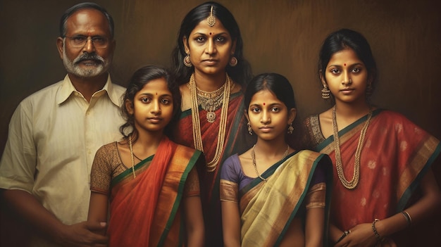 A photo portrait with traditional indian family create with generative ai