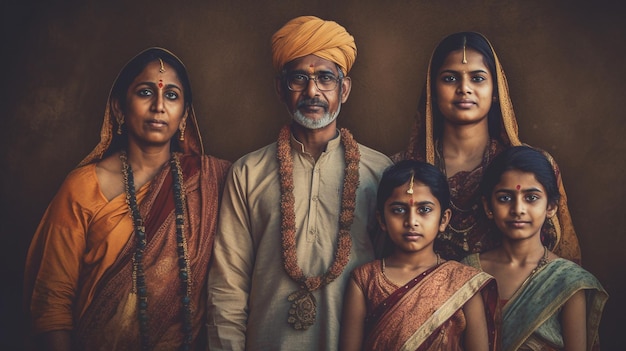 Photo a photo portrait with traditional indian family create with generative ai