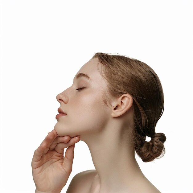 Photo photo portrait of woman caring for her skin and neck posing attractively