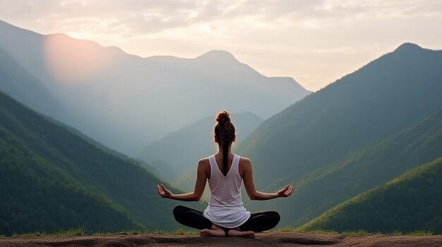 Photo portrait of woman doing yoga outdoors