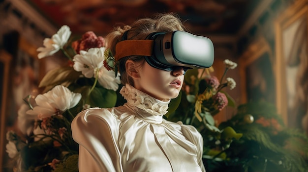 Photo portrait of a woman immersed in a vr world