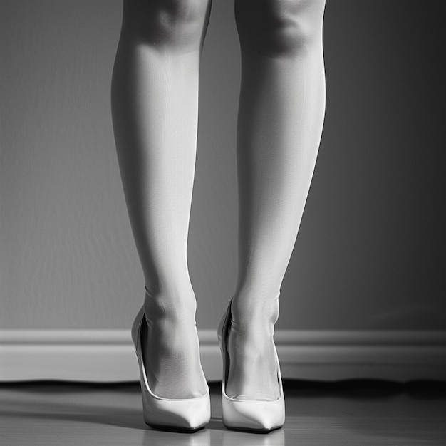 Photo photo portrait of womans legs with stylish high heels and pantyhose