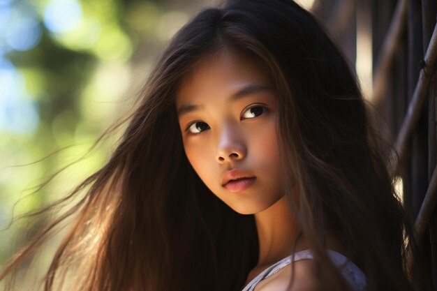 Photo photo portrait of young asian girl under the sun