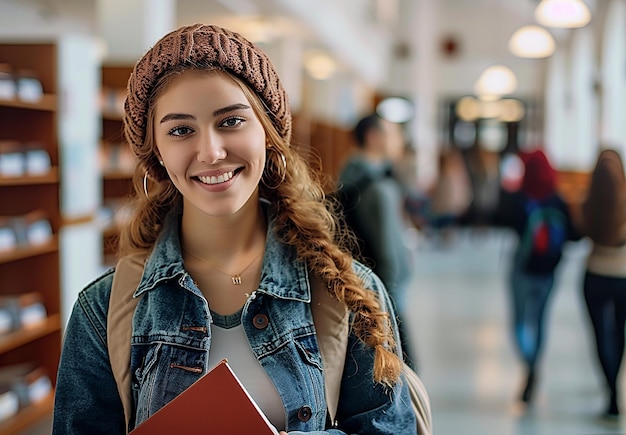 Photo photo portrait of a young female woman girl college student with smile