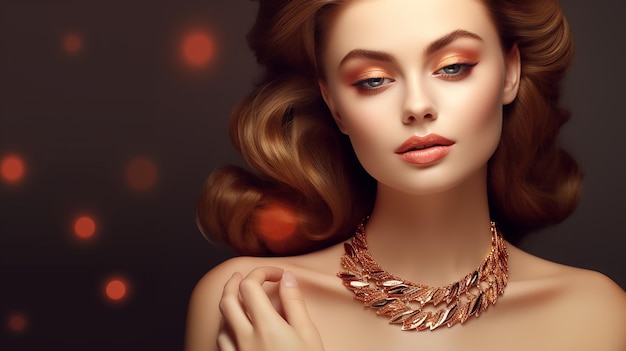 Photo portrait of young gorgeous woman dressed jewelries with beautiful makeup