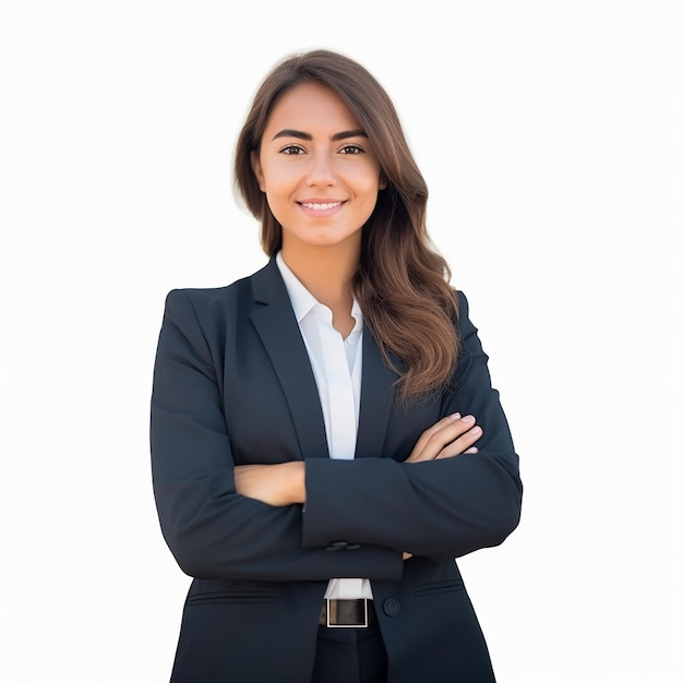 Photo portrait of young happy business woman office girl secretary with smiling face