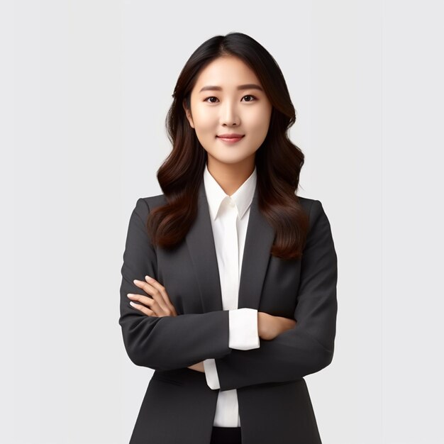 Photo portrait of young happy business woman office girl secretary with smiling face