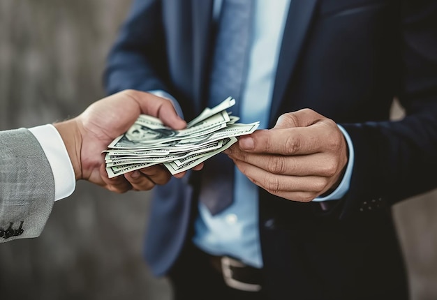 Photo photo portrait of young happy businessman showing and holding money