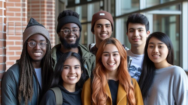 Photo photo portrait of young happy diverse group college students smiling at the camera