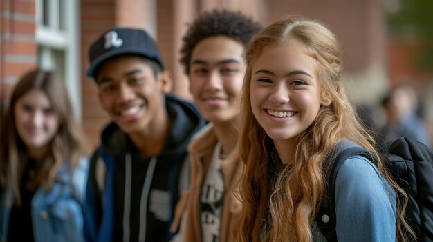 Photo photo portrait of young happy diverse group college students smiling at the camera