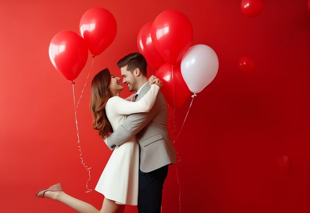 Photo Portrait of young man and woman couple in love and smile