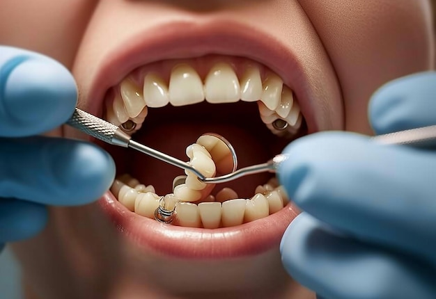 Photo portrait of young patient visiting dentist hospital clinic