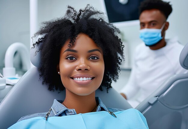 Photo photo portrait of young patient visiting dentist hospital clinic