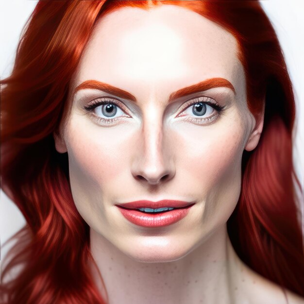 Photo portrait young redhead woman for beauty products generative ai