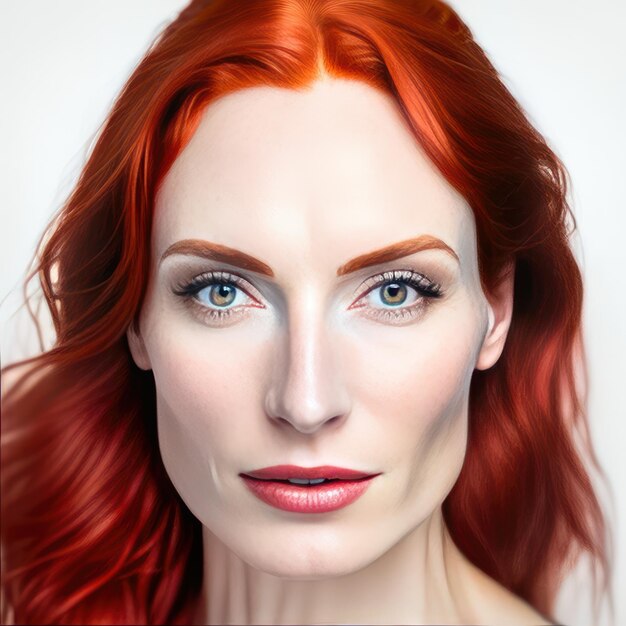 Photo portrait young redhead woman for beauty products generative ai