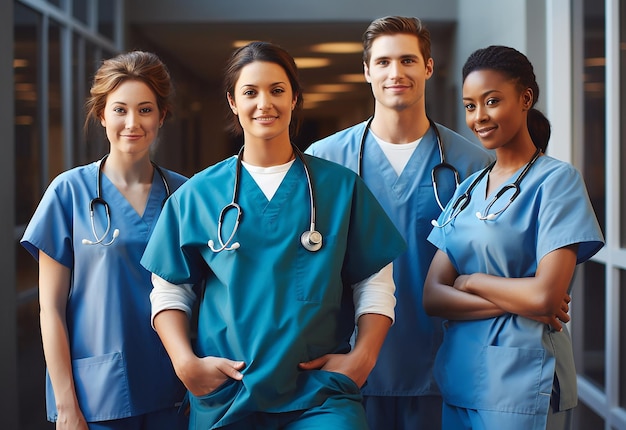 Photo photo portrait of young specialist doctors nurses and hospital medical staff