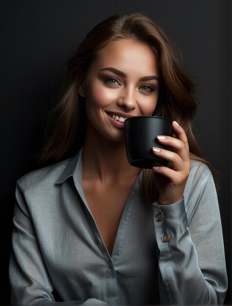 photo portrait young woman holding black cup