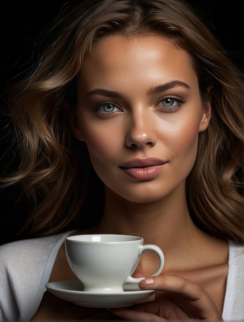 photo portrait young woman holding white cup