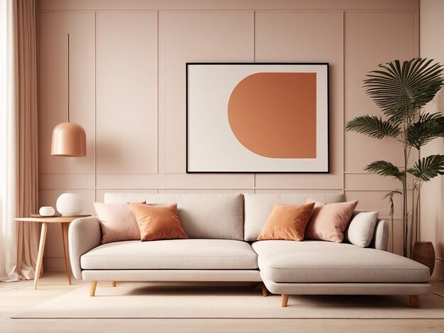 Photo poster frame mockup in scandinavian style living room interior