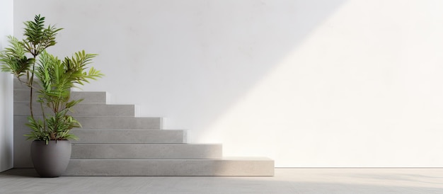 Photo of a potted plant on a staircase with empty space for text with copy space