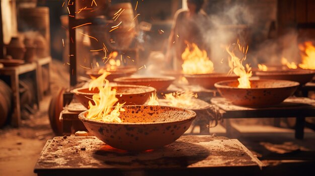 Foto una foto di un forno di ceramica che brucia ceramica