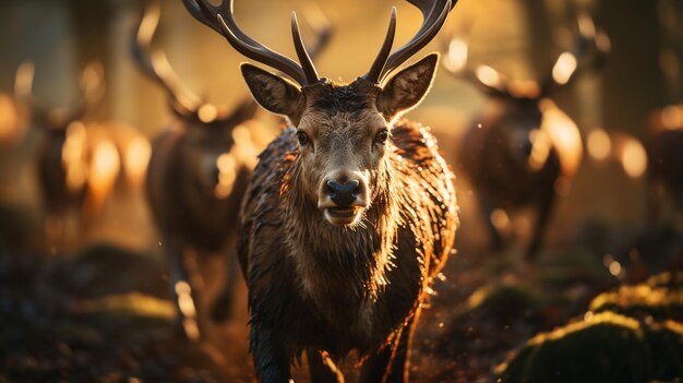 photo prachtig edelhert hert tijdens de bronsttijd in het herfstbos