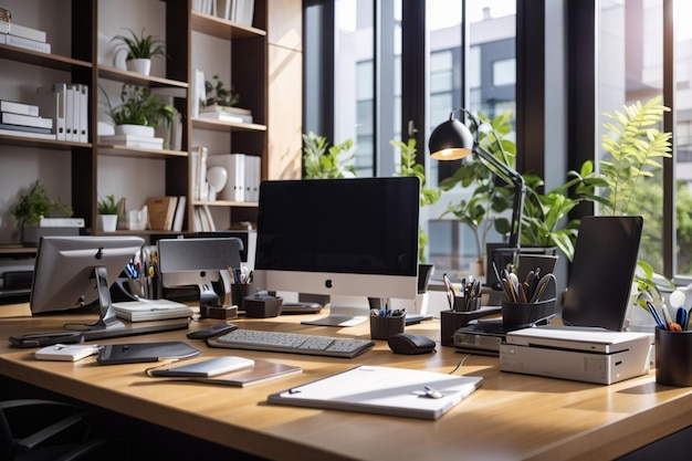 Photo photo of professional desk arrangement office desk