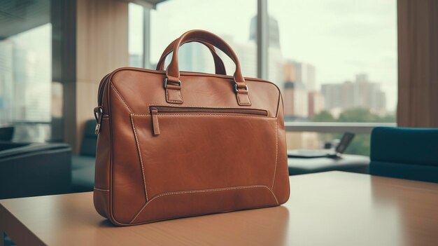 A photo of a professional laptop bag in a modern office